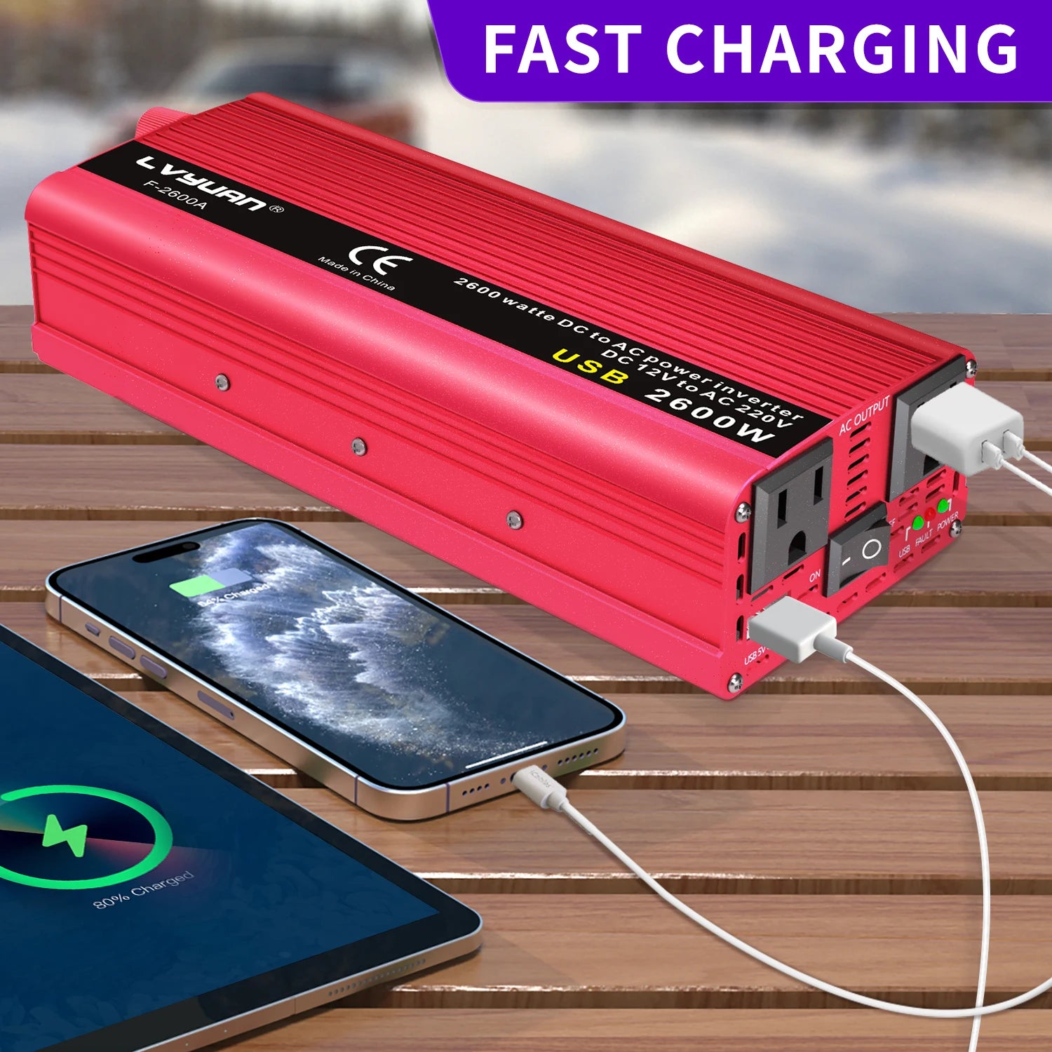 AC110V Power Inverter DC/AC 12V to 120V Car Inversor US Standard Socket 60Hz Outdoor Battery Adapter