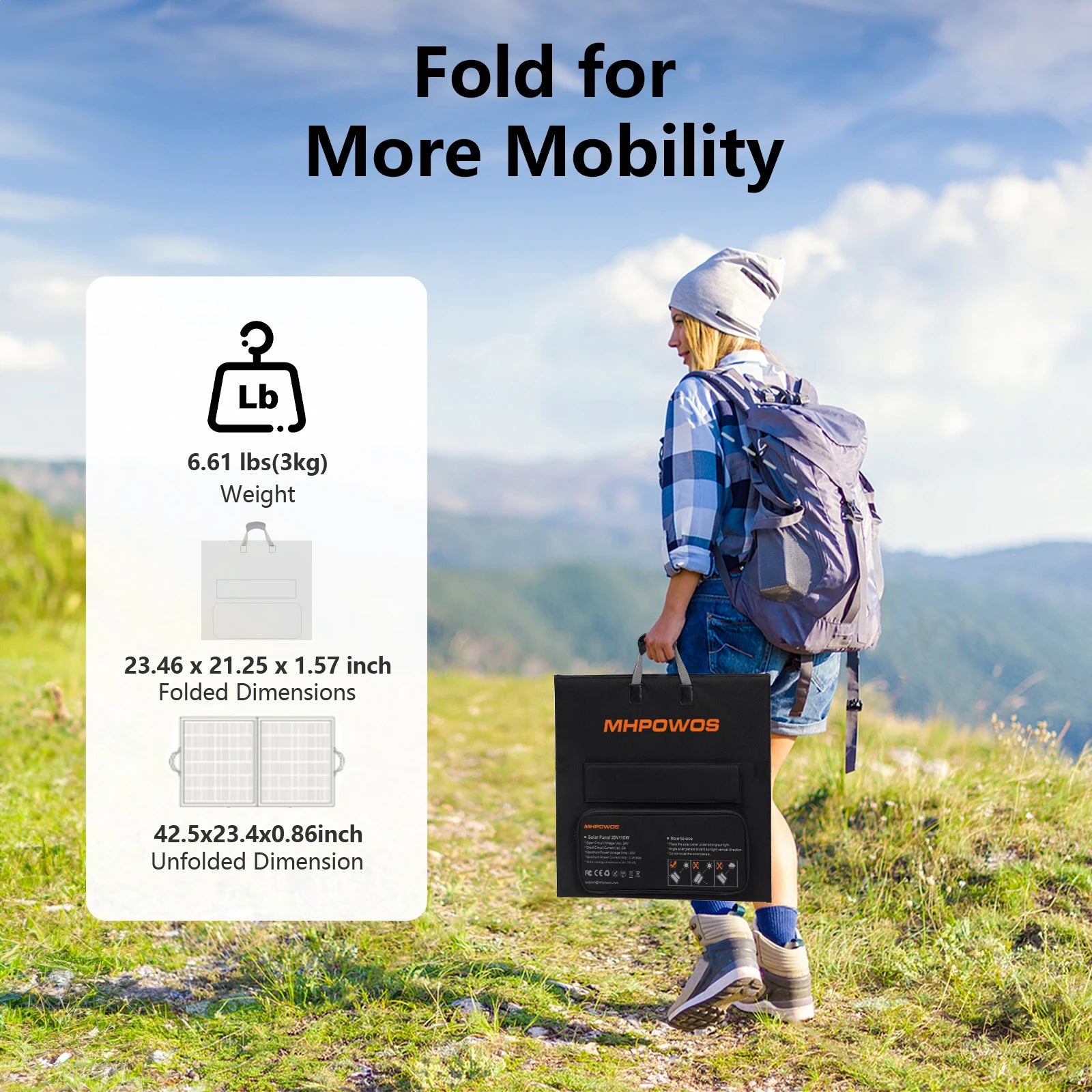 MHPOWOS 220W 110W Portable Solar Panel 220 110 Watt Foldable Solar Charger with Solar Cable 23.5% High Efficiency for Camping RV