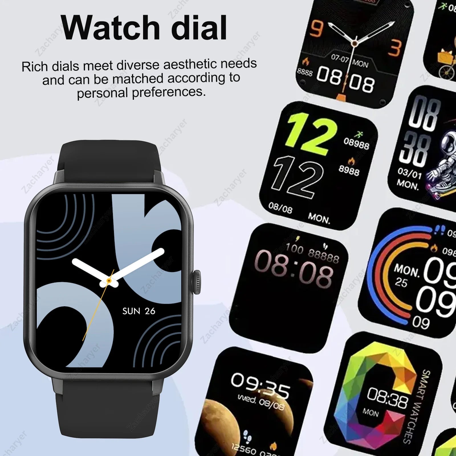 Smart watch, wireless calling/dial, multi-Sport mode, calling reminder and rejection, SMS reminder, for iPhone/Android