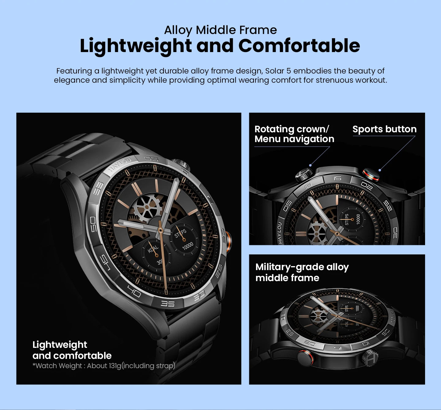 HAYLOU Solar 5 Smartwatchs 1.58'' AMOLED Display 60Hz Smart Watch Voice Calling 24H Health Monitoring Sports Smartwatch for Men