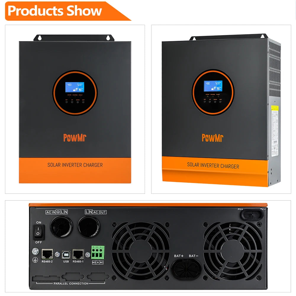 PowMr 5000W 48V 110/120VAC Output MPPT Hybrid Solar Inverter PV 500VDC With MPPT 80A Charger Controller Support Lithium Battery