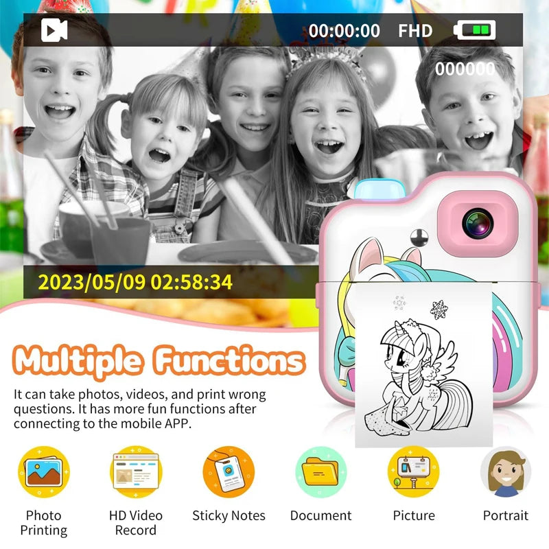 Children Camera Mini Instant Print Digital Camera 32G TF Card Inkless Printing Paper Kids Video Educational Toys For Kids Gift