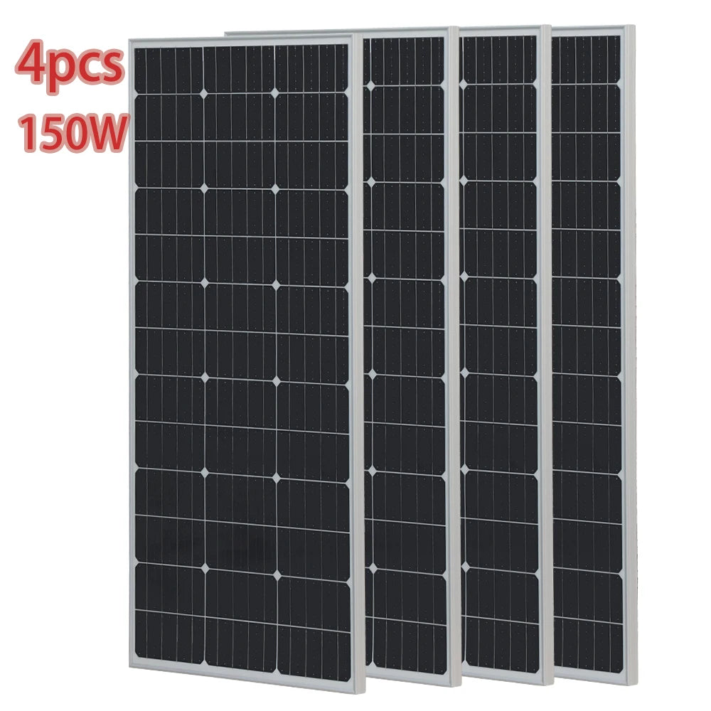 Solar Panel PV 900W 750W 600W 450W 300W 150 W Mono Cells Kit | Photovoltaic Aluminium Frame Camping Balcony Home Charge 12V