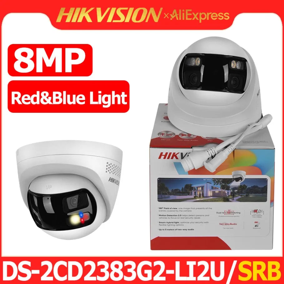 Hikvision DS-2CD1383G2P-LIUF/SL 8MP 4K Dual Lens Stitched 180° Wide Angle Smart Hybrid Light POE Network IP Camera MD 2.0 Audio