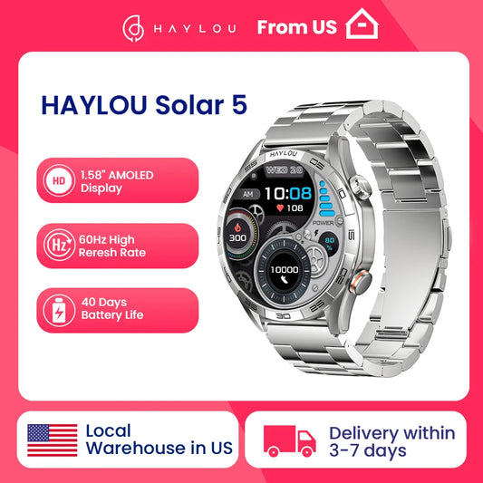 HAYLOU Solar 5 Smartwatchs 1.58'' AMOLED Display 60Hz Smart Watch Voice Calling 24H Health Monitoring Sports Smartwatch for Men