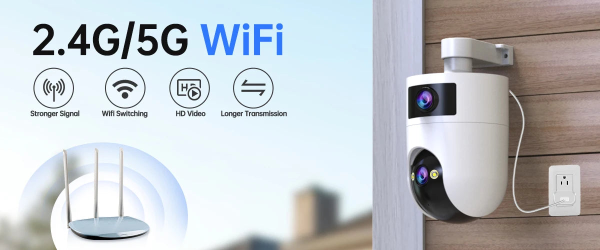 JOOAN 6MP HD 5G WiFi Outdoor Camera Dual Lens Dual Screen Home Security PTZ IP Camera Auto Tracking Video Surveillance Camera