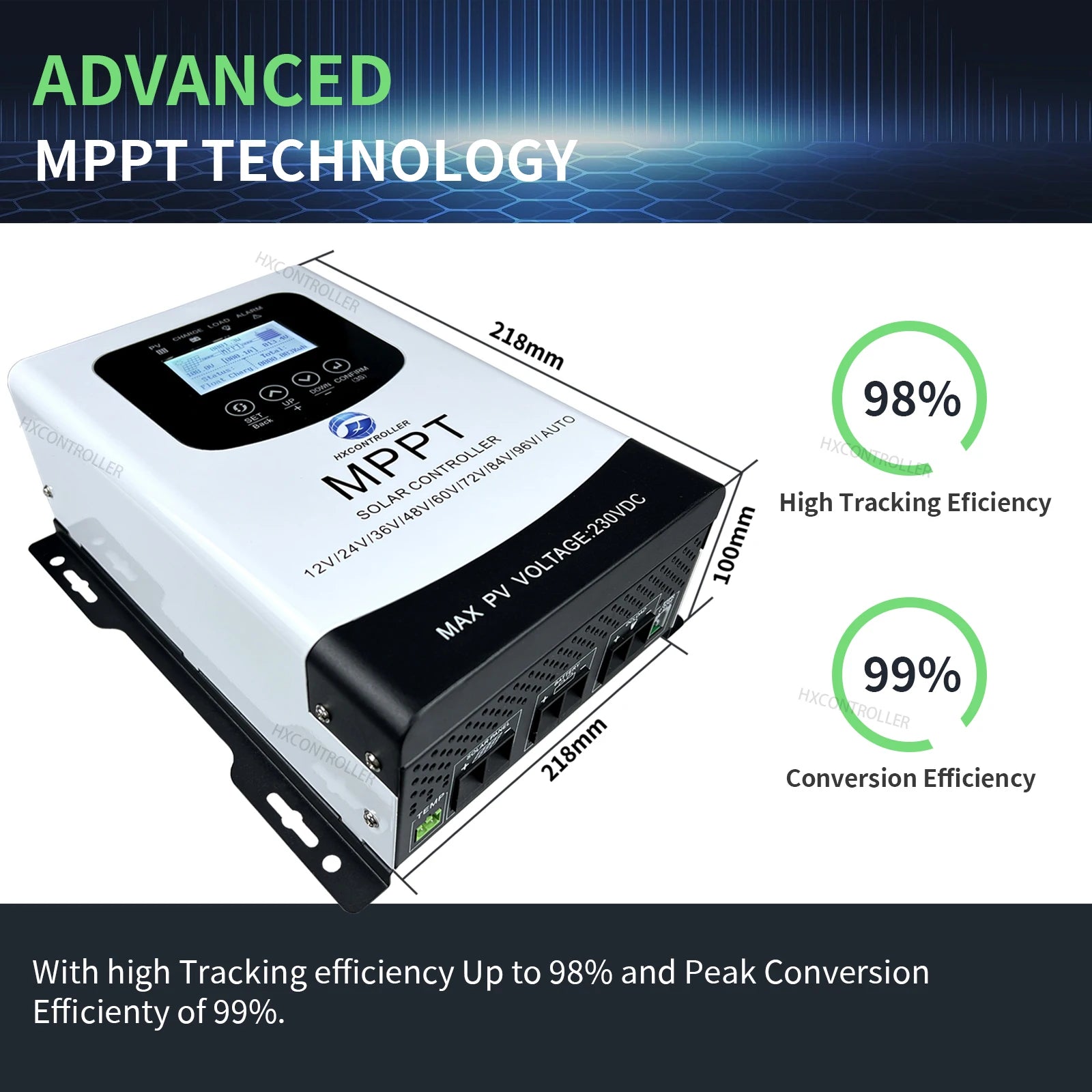 MPPT 30-80A Solar Charge Controller 230VDC VOC PV System Charging Regulator Support WIFI For 12V 24V 48V 60V 72V 96V Battery
