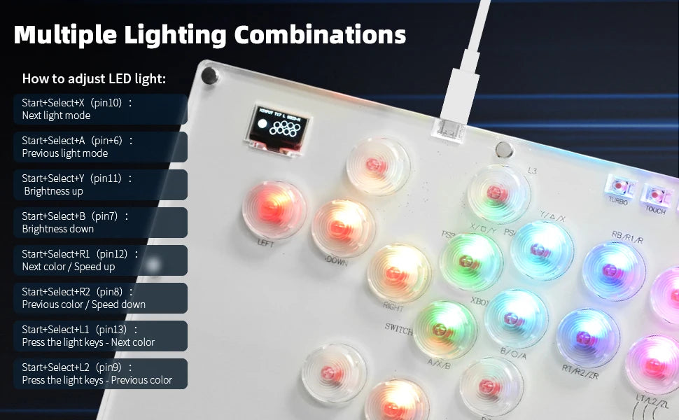 Arcade Stick 16Keys All-Button Gamerfinger with Turbo & RGB, Arcade leverless Controller Street Fight for PC/PS3/PS4/Steam