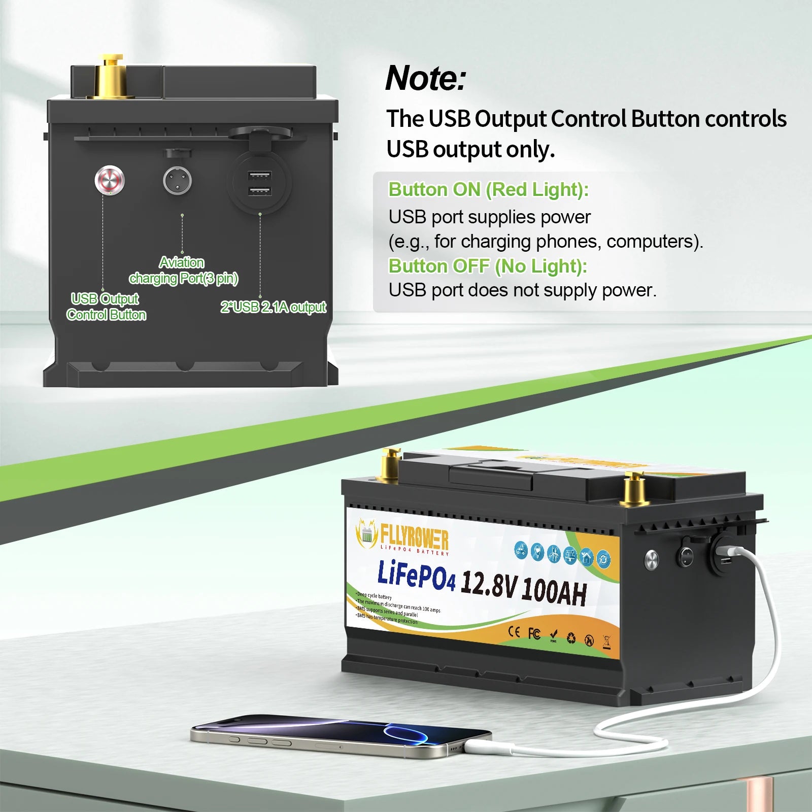 FLLYROWTH 12V 100Ah LiFePo4 Lithium Battery Pack 100A BMS For RV Boat Motors Inverter Solar Wind Lithium Iron Phosphate Battery