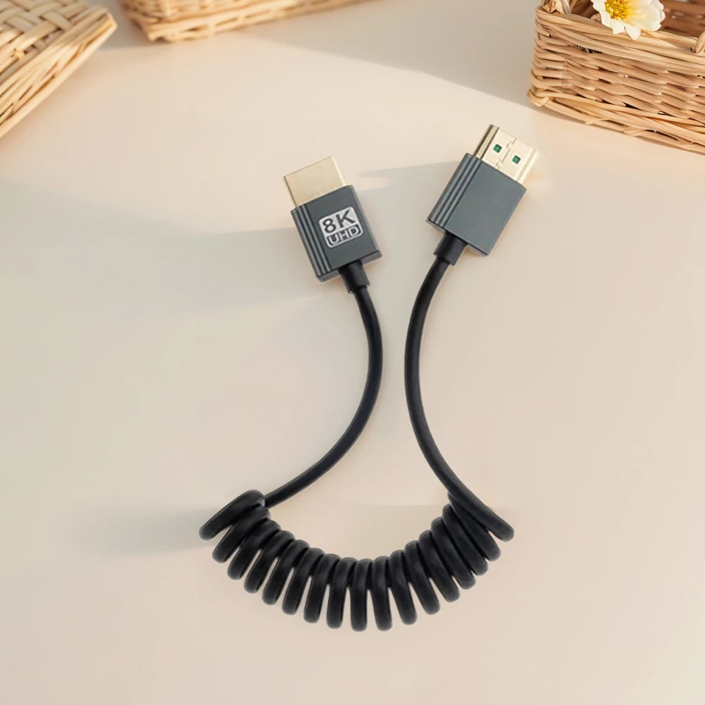 8K Ultra HD HDMI-Compatible To HDMI-Compatible Coiled Cable Male To Male Extreme Thin HDMI-Compatible 2.1 Cable 8K@60Hz 4K@120Hz