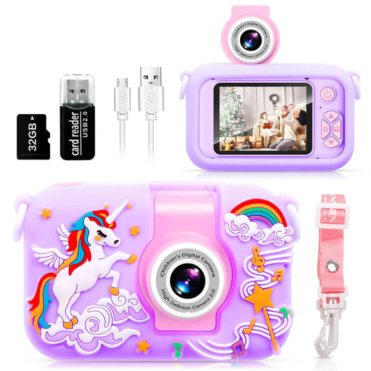 Kids Camera,ARNSSIEN 180° Flip Lens Camera for Kid,2.4in IPS LCD Digital Camera with Silicone Case,Child Selfie Camera for 3 4 5