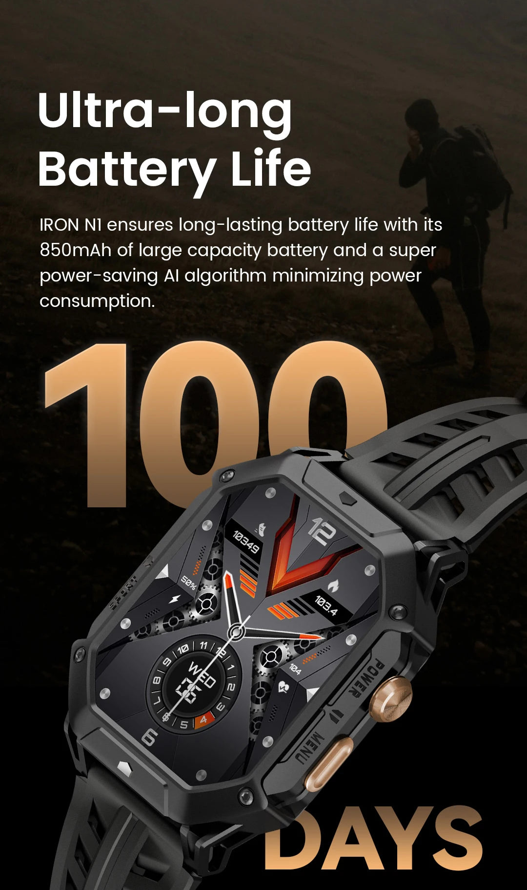 HAYLOU IRON N1 Smartwatchs 2.13’’ AMOLED Display 5ATM Waterproof Bluetooth Call Outdoor Sport Smart Watch 30 Days Battery Life