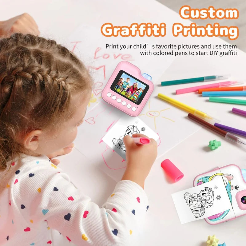 Children Camera Mini Instant Print Digital Camera 32G TF Card Inkless Printing Paper Kids Video Educational Toys For Kids Gift