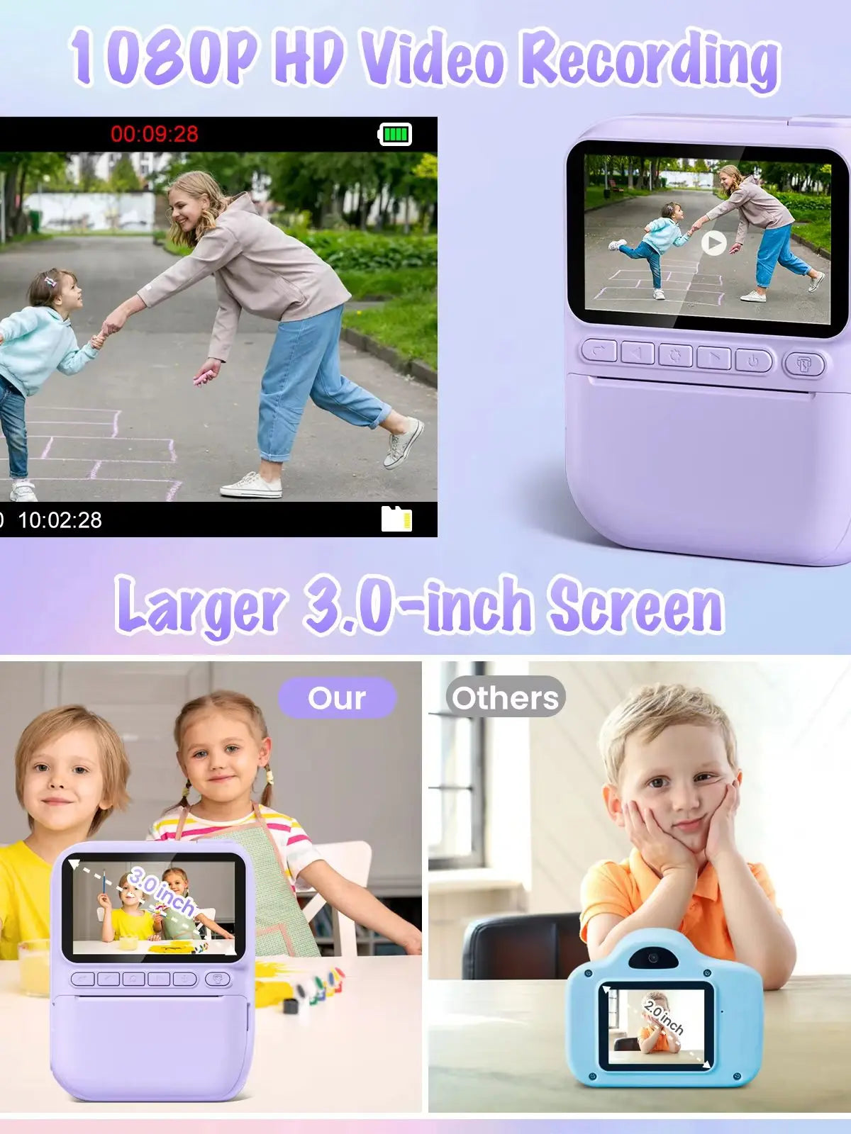 Instant Print Camera for Kids, 3.0" Kids Camera for 6-12 Year, 32MP HD 1080P Digital Camera with 3 Rolls of Printer Paper