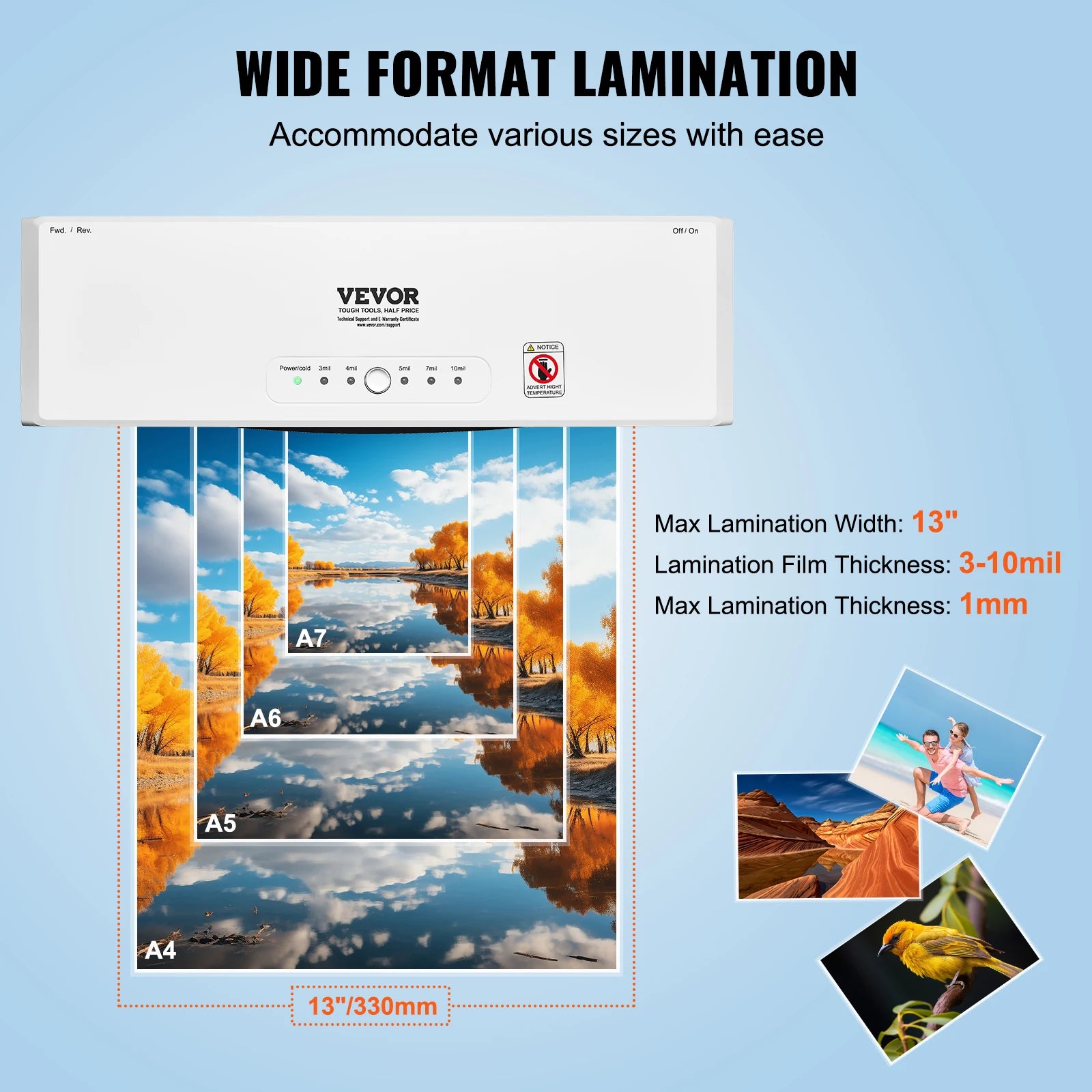 VEVOR 13-inch Laminating Machine 4 Rollers Hot & Cold Thermal Laminator Quick Warm-up Laminating Machine for Home Office School
