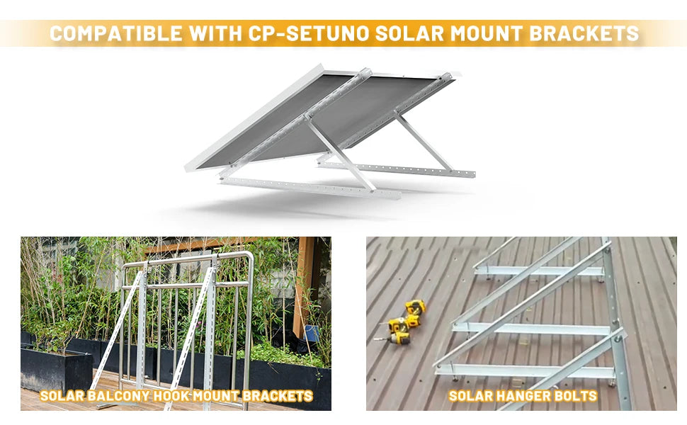 CP-SETUNO 45in Adjustable Solar Panel Tilt Mount Brackets Support up to 100W-500 Watt Solar Panel for Any Flat Surface, Roof, RV
