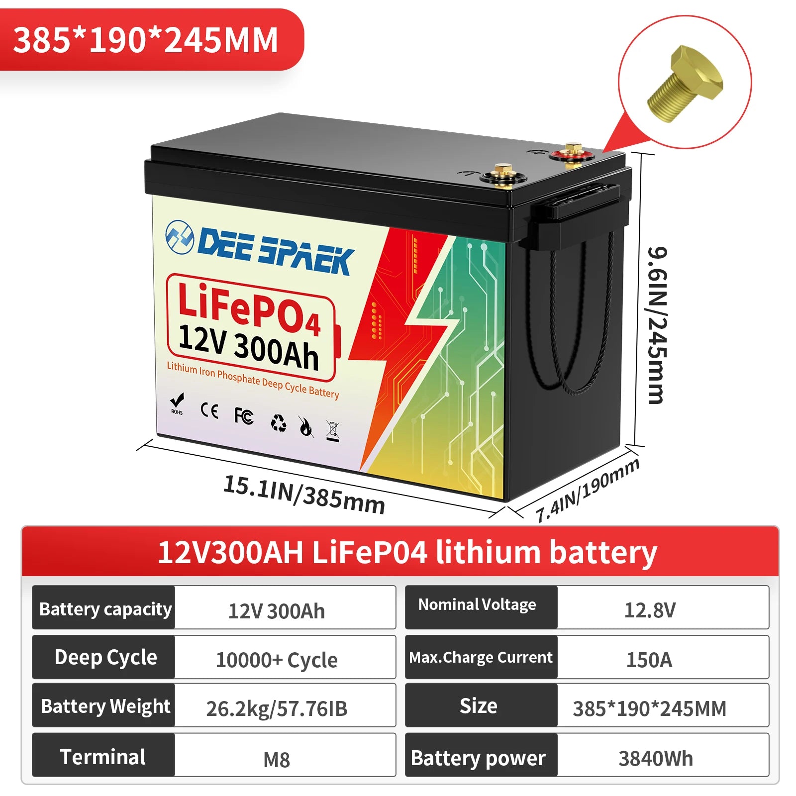 12V 300Ah LiFePo4 Lithium Battery With BMS 8000+ Cycles For RV Campers Off-Road Off-Grid 300Ah 12.8V LiFePO4 Battery Pack Stock