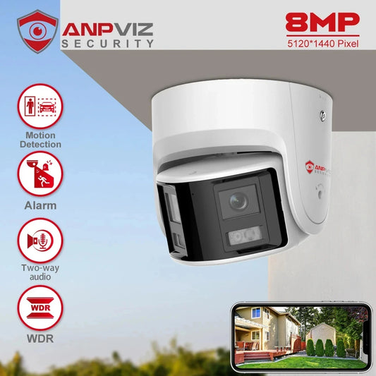 Anpviz 8MP Dual Lens POE Camera Ultra Wide Angel 180° Panoramic Security Camera AI Human Vehicle Detection Audio Warning Alarm