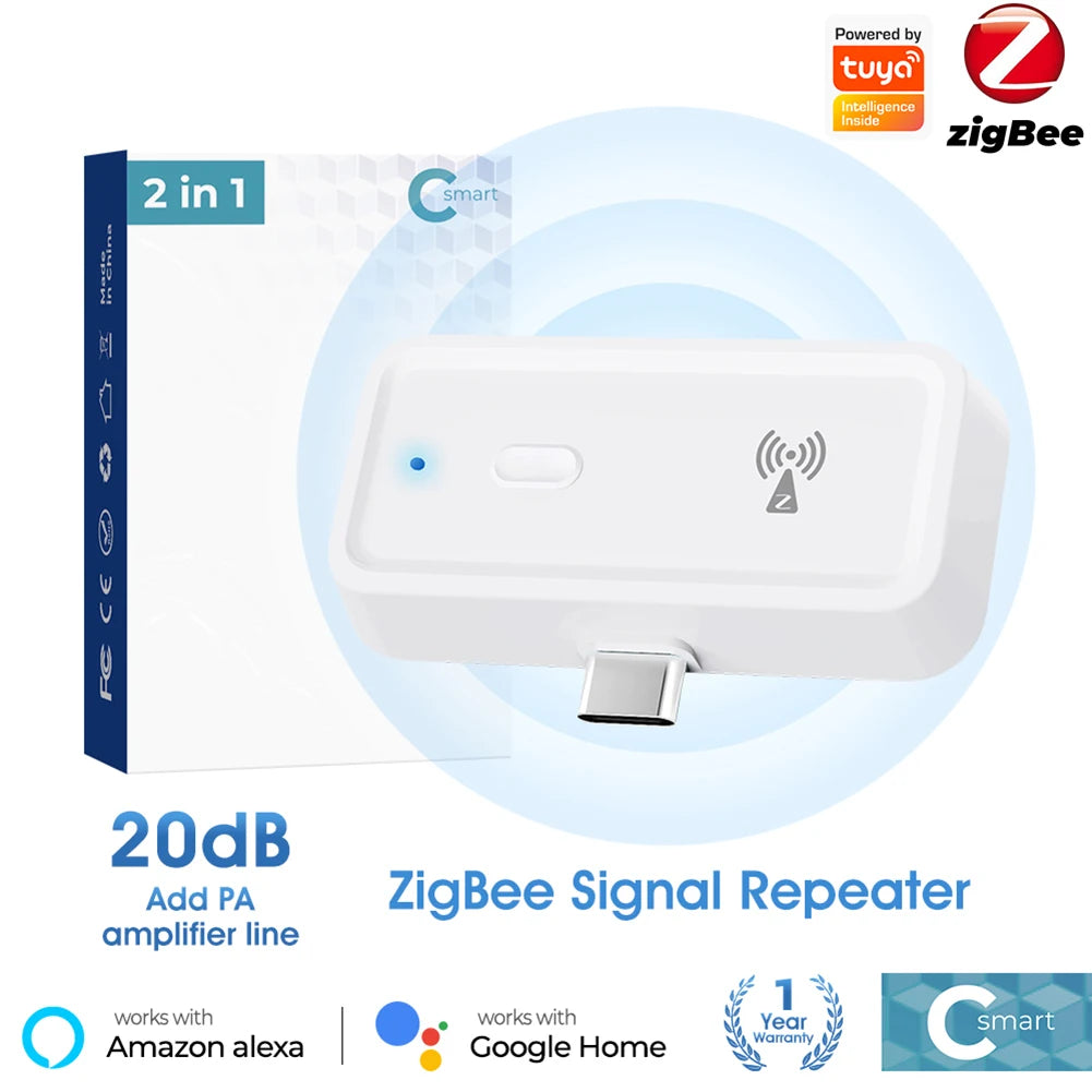 ZigBee Range Extender Works with ZigBee Gateway Hub Type C Smart Home Automation Devices Output Power Up To 20db for Home Office