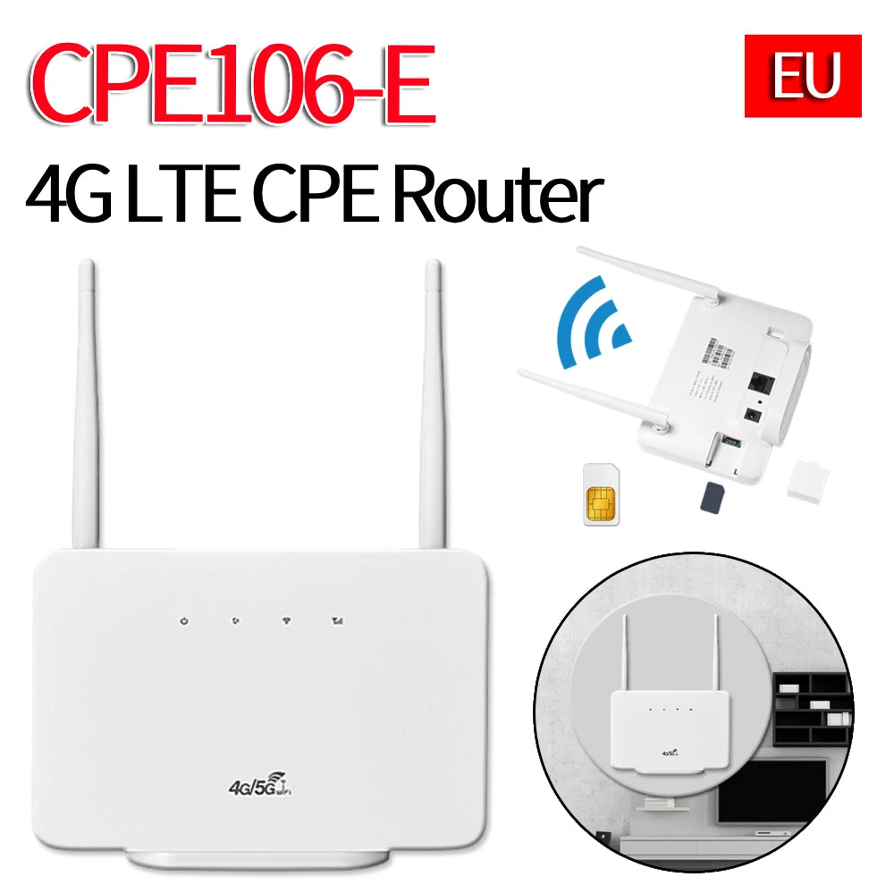 CPE106-E Wireless Hotspot 300Mbps 4G Router Wireless Modem External Antenna with Sim Card Slot EU Plug Internet Connection