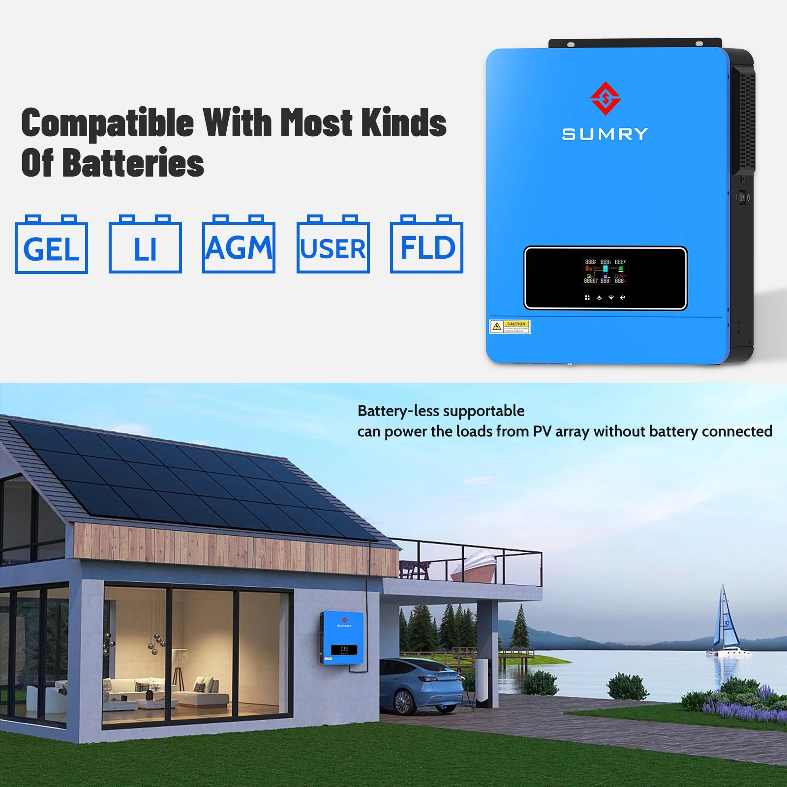 Sumry on/off Grid Solar Inverter 3600w Hybrid Pure Sine Wave Inverter for Home 120v 120A MPPT Solar Charge Dual Output 50/60hz