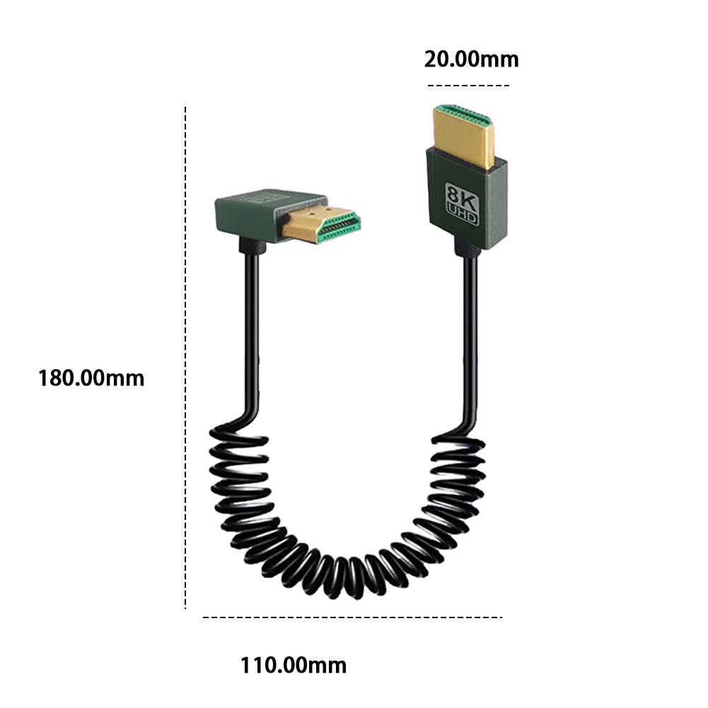 8K Ultra HD HDMI-Compatible To HDMI-Compatible Coiled Cable Male To Male Extreme Thin HDMI-Compatible 2.1 Cable 8K@60Hz 4K@120Hz