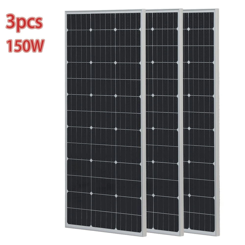 Solar Panel PV 900W 750W 600W 450W 300W 150 W Mono Cells Kit | Photovoltaic Aluminium Frame Camping Balcony Home Charge 12V