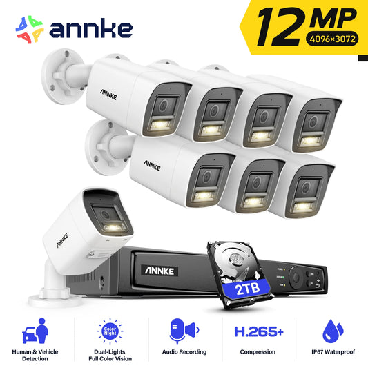 ANNKE 12MP POE Video Surveillance System H.265+ 8CH NVR With 4/8 PCS 12MP Security Cameras CCTV Kit Audio Recording IP camera