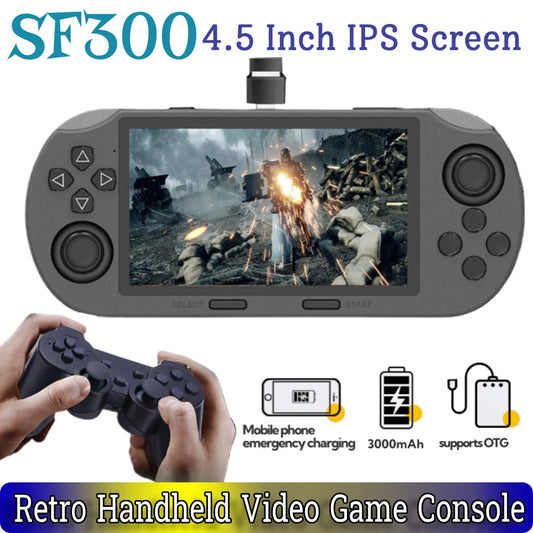 SF300 Handheld Game Console 4.5 Inch IPS Screen Retro Gaming Console USB Rechargeable Retro Handheld Video Game Console