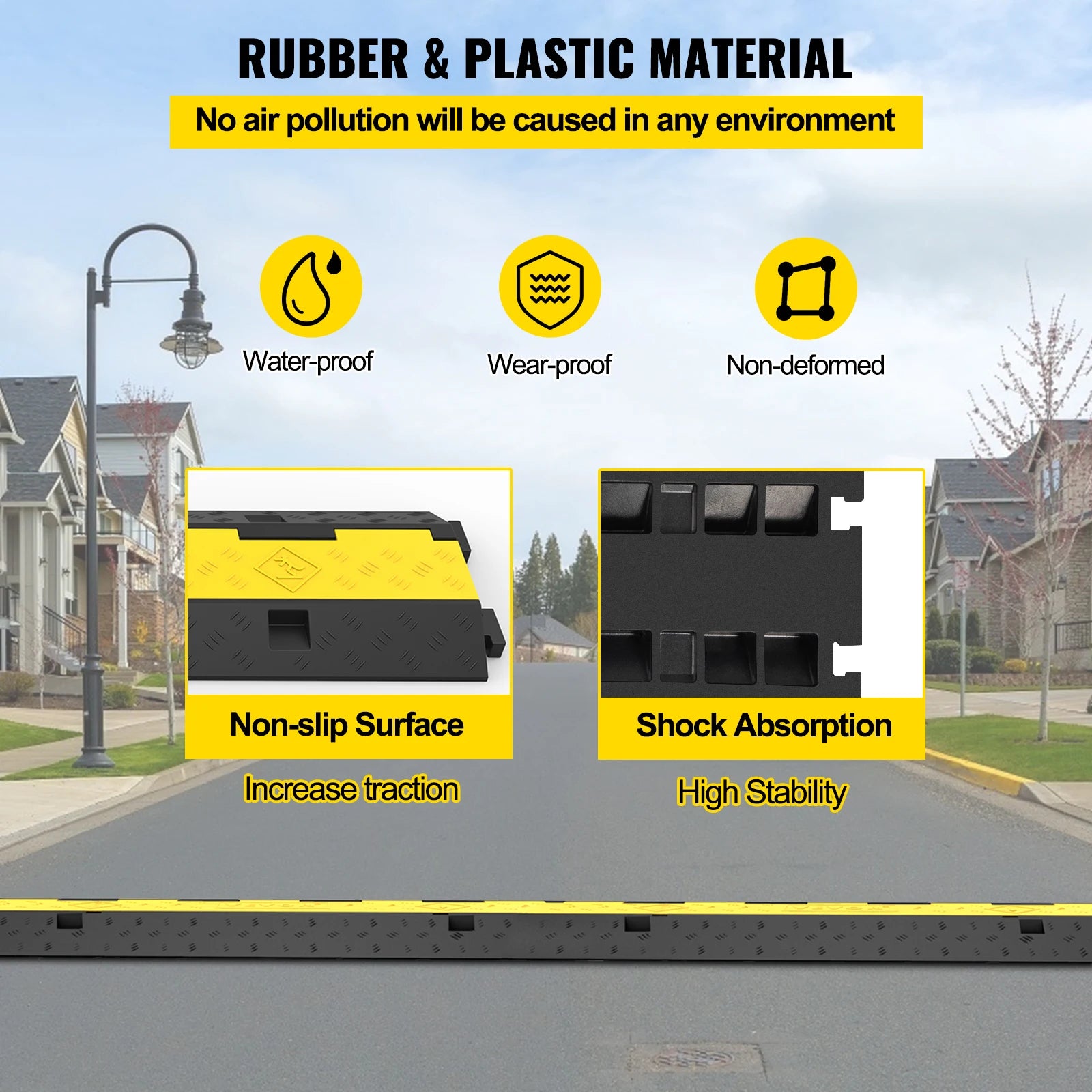 SucceBuy Cable Protector Ramp Wire Cable Cover Cord Guard 2 Channels Rubber + PVC 11000LBS Speed Bump Parking Driveway Traffic
