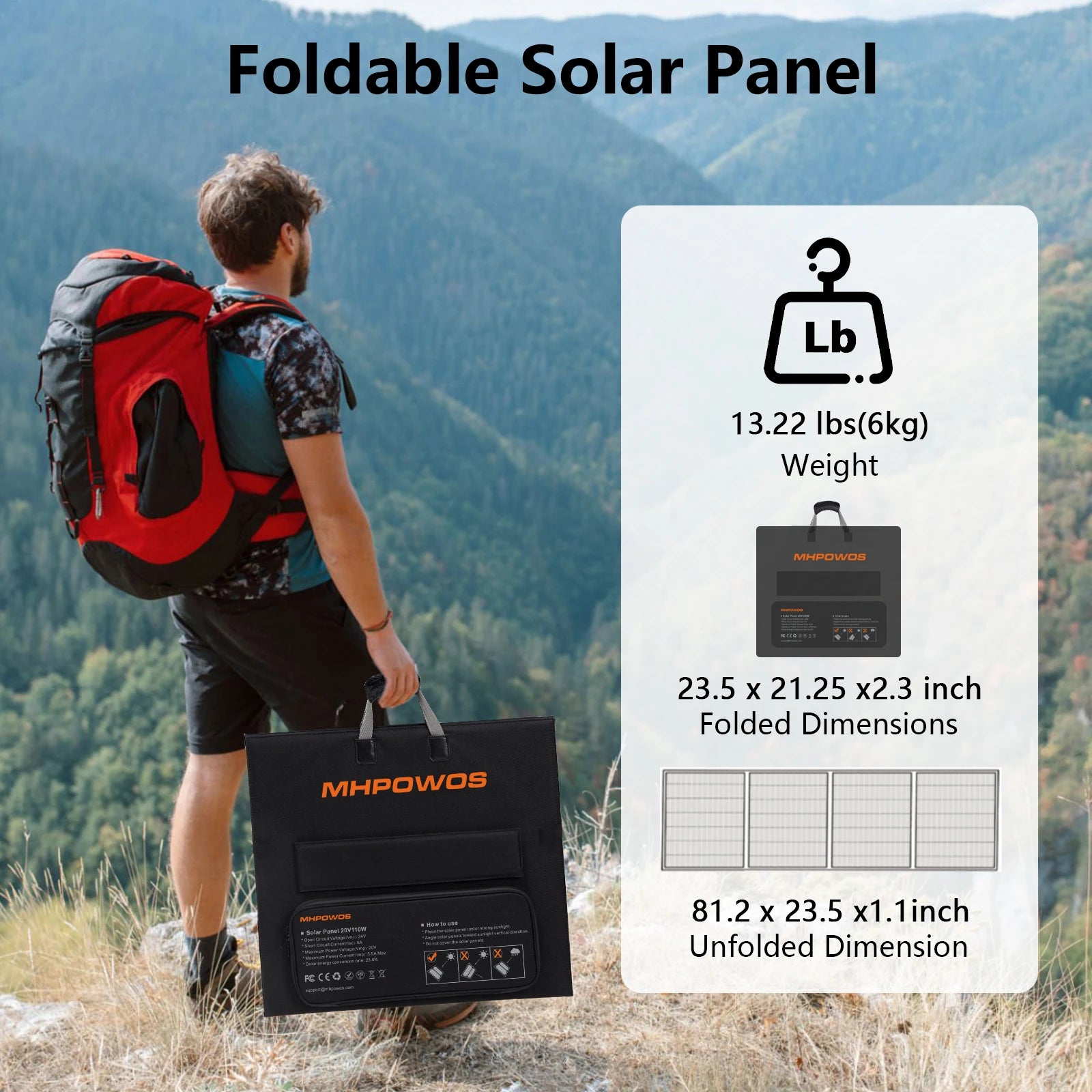 MHPOWOS 220W 110W Portable Solar Panel 220 110 Watt Foldable Solar Charger with Solar Cable 23.5% High Efficiency for Camping RV
