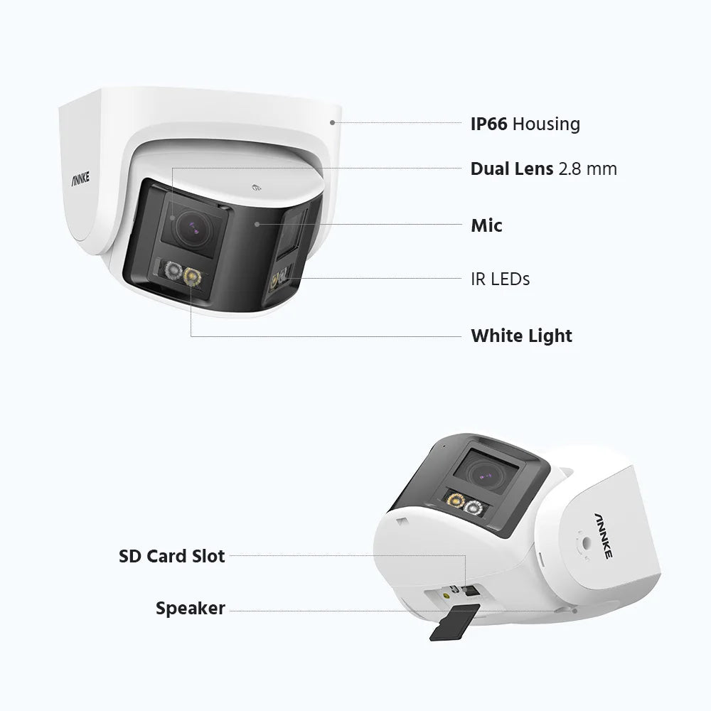 ANNKE 8MP Camera Security Dual Lens Human Detect Two Way Audio 180° Wide View Angle Panoramic Dual Lens Poe IP Camera