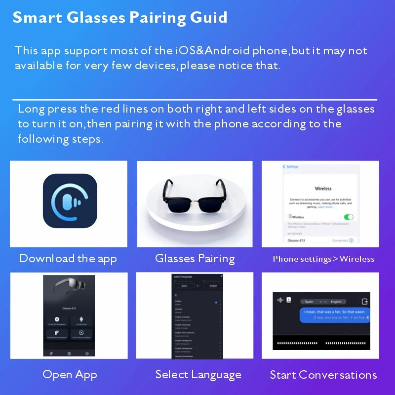 SENBONO Smart Glasses AI Translation Glasses 100+ Languages Real-time Translation Bluetooth Music Built-in Mic & Speakers