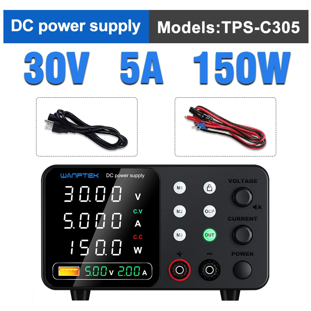 Wanptek Adjustable Lab DC power supply 30V 5A 10A 60V 5A Bench Power Source Stabilized Voltage USB power supply 120V 3A 160V 2A