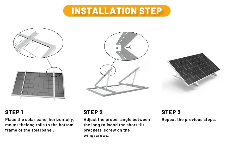 CP-SETUNO 45in Adjustable Solar Panel Tilt Mount Brackets Support up to 100W-500 Watt Solar Panel for Any Flat Surface, Roof, RV