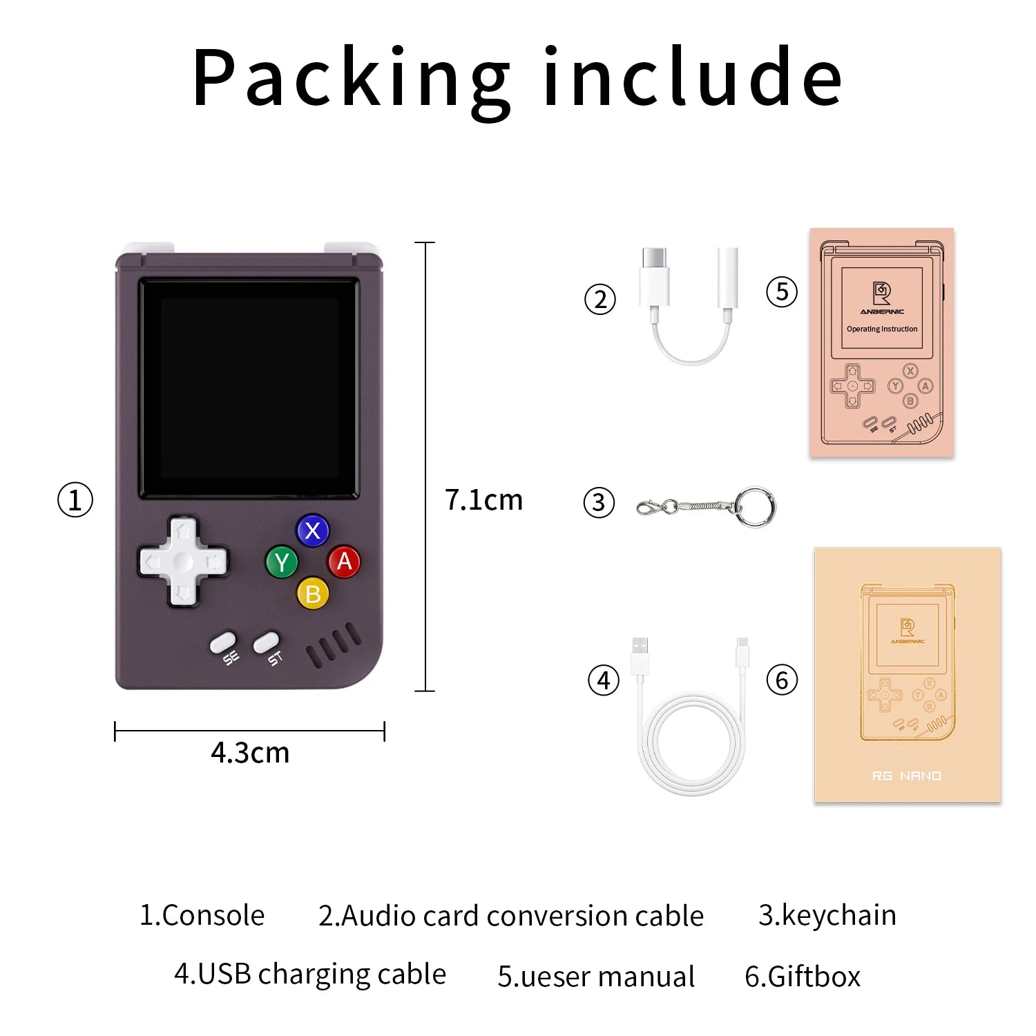 ANBERNIC G Nano Handheld Game Console Portable Retro Video Games Consoles Hand Held Aluminum Alloy CNC Music Player 1.54Inch IPS
