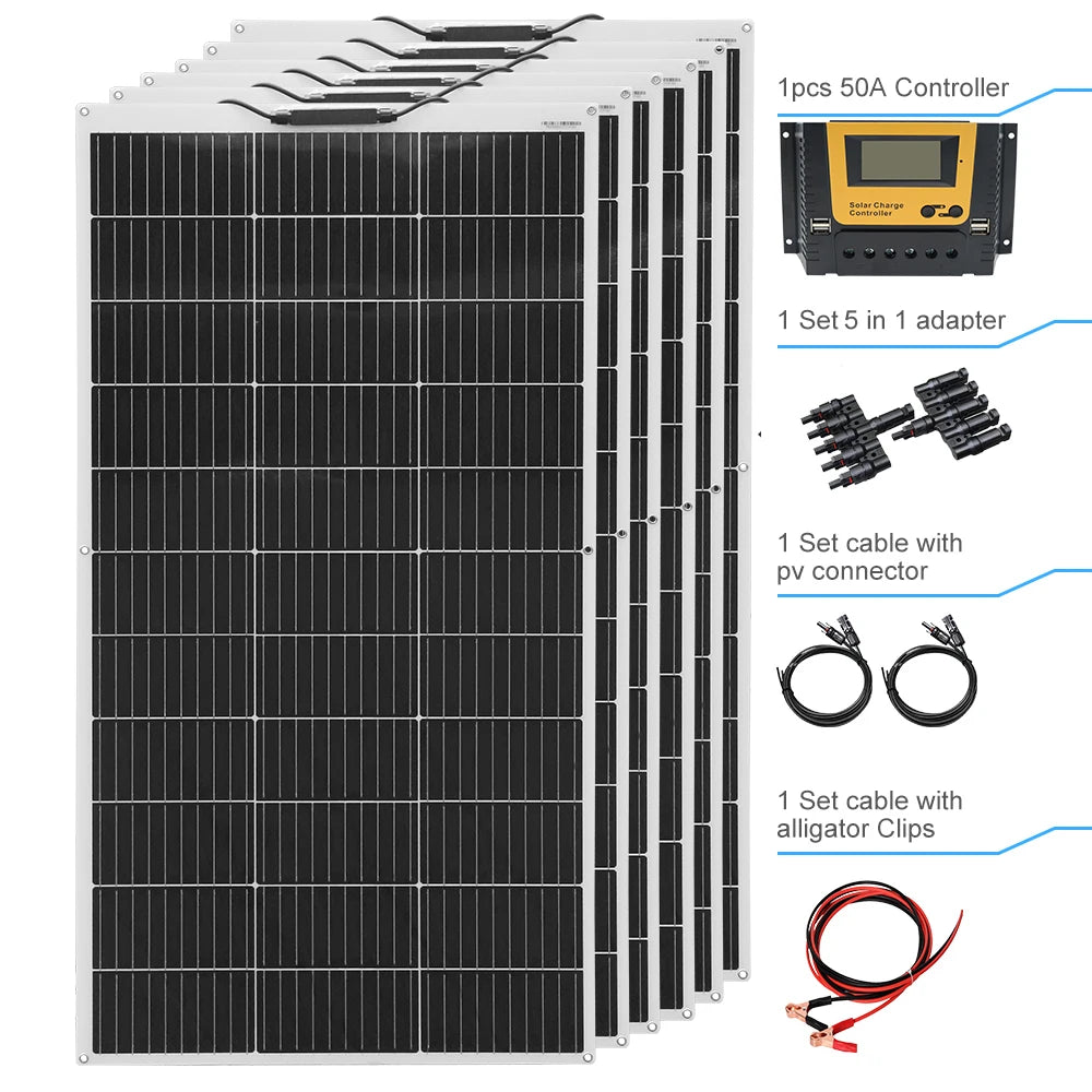 Solar panel kit Flexible Module 18V 120W 240w 360w 480w 600w 720w 12V or 24v photovoltaic for Motorhome Battery  Home Charger