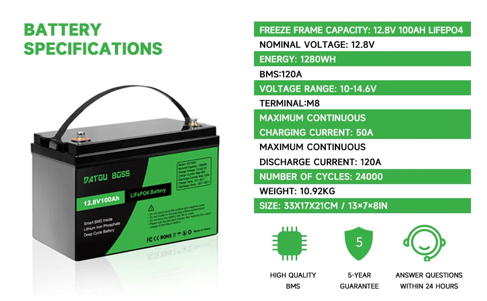 DATOUBOSS Lithium Battry 12V100A200A300A LiFePO4 battery rechargeable Solar Generator With BMS Solar Storage System Deep Cycle