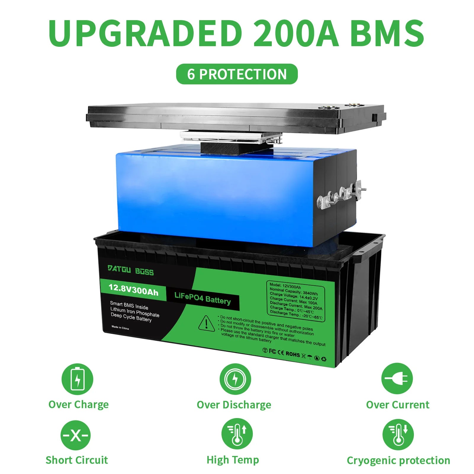 DATOUBOSS Lithium Battry 12V100A200A300A LiFePO4 battery rechargeable Solar Generator With BMS Solar Storage System Deep Cycle