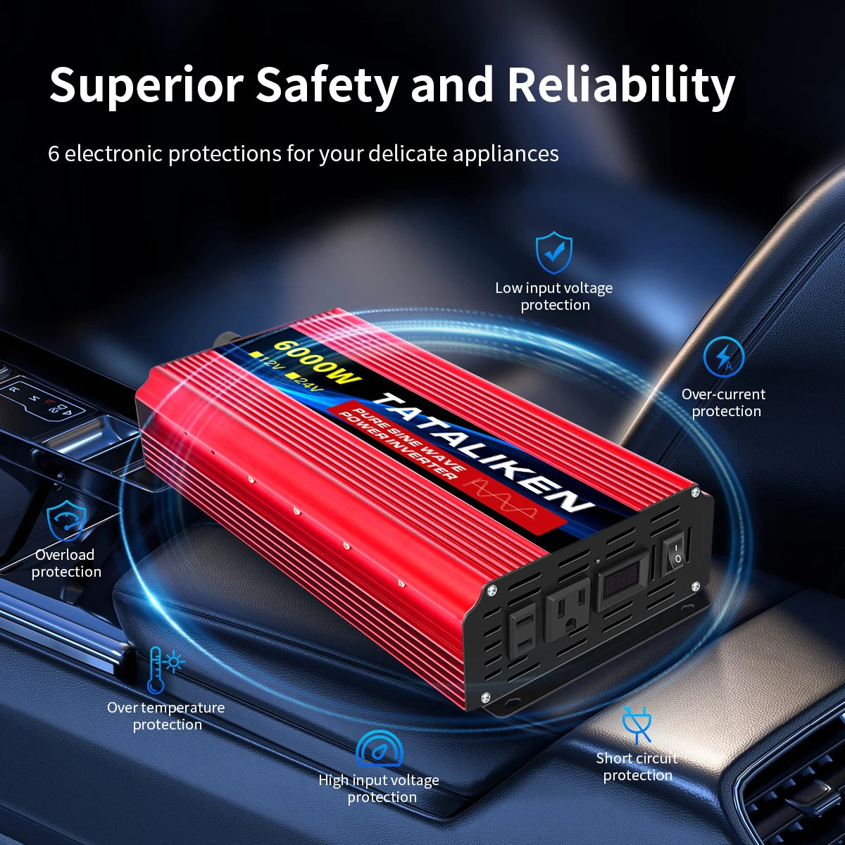 1000W/22000W/3000W/4000W 2 Sockets  Household Car Inverter DC12V to AC110V Pure Wave String 60HZ
