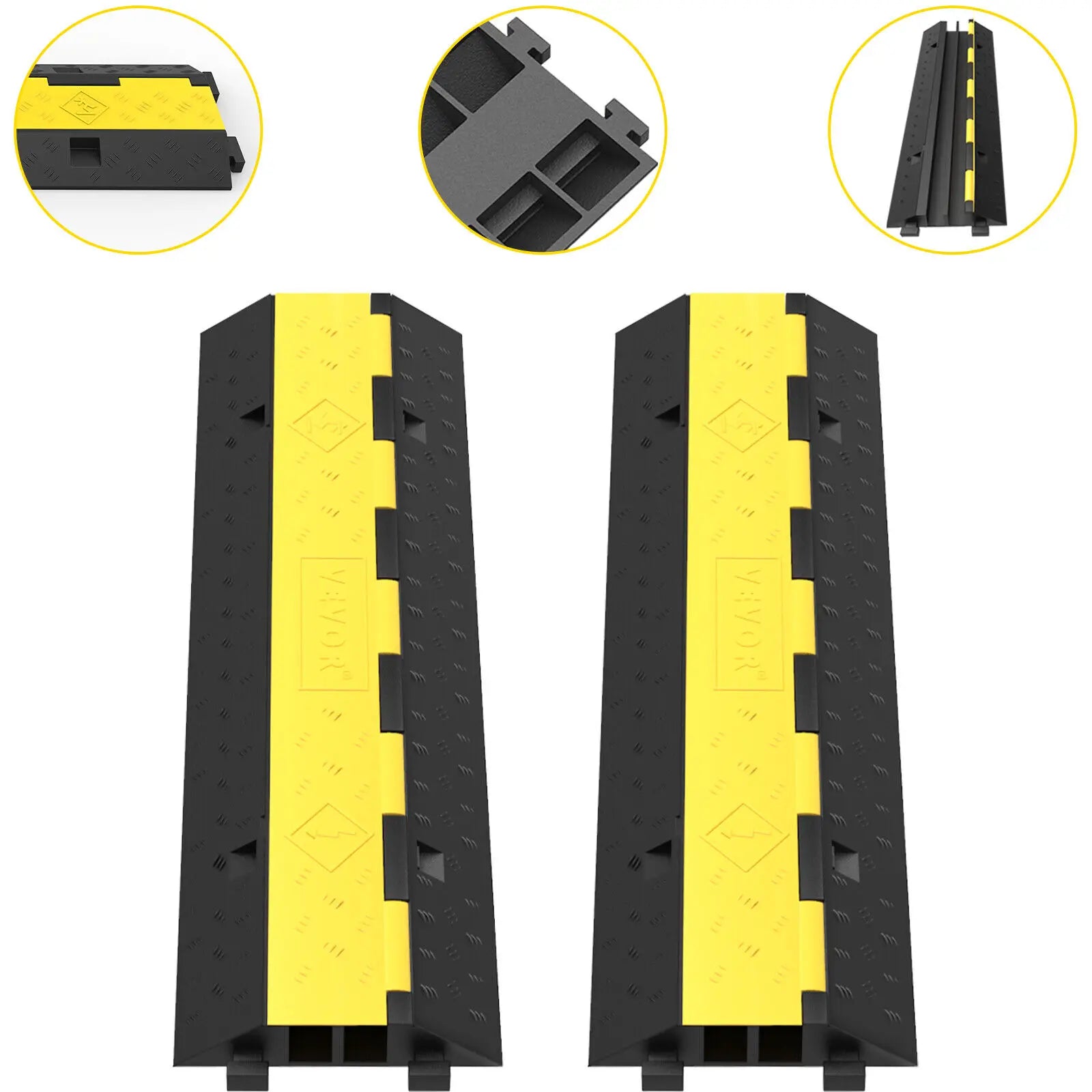 SucceBuy Cable Protector Ramp Wire Cable Cover Cord Guard 2 Channels Rubber + PVC 11000LBS Speed Bump Parking Driveway Traffic