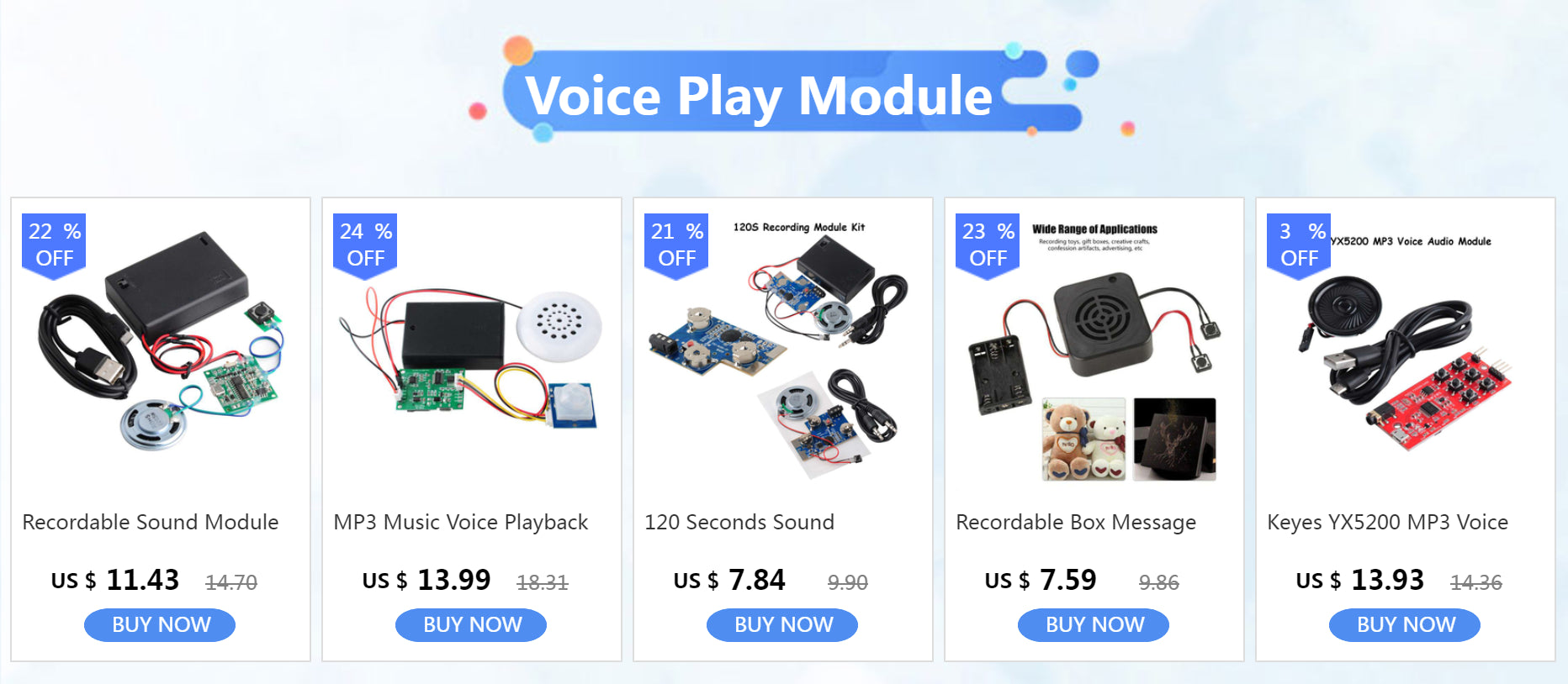 Recordable Sound Module 8M MP3 WAV Music Voice Player Programmable Board with Speaker Button Control for Music Box Greeting Card