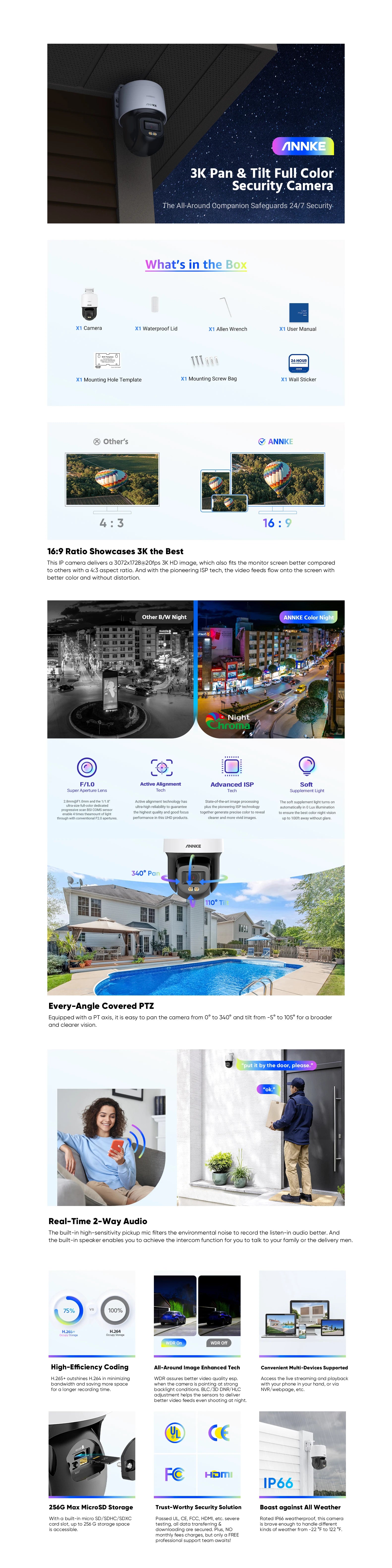 ANNKE 3K full Color IR Network Camera Outdoor IP66 Weatherproof Video Surveillance Camera Built-in mic IP Cameras