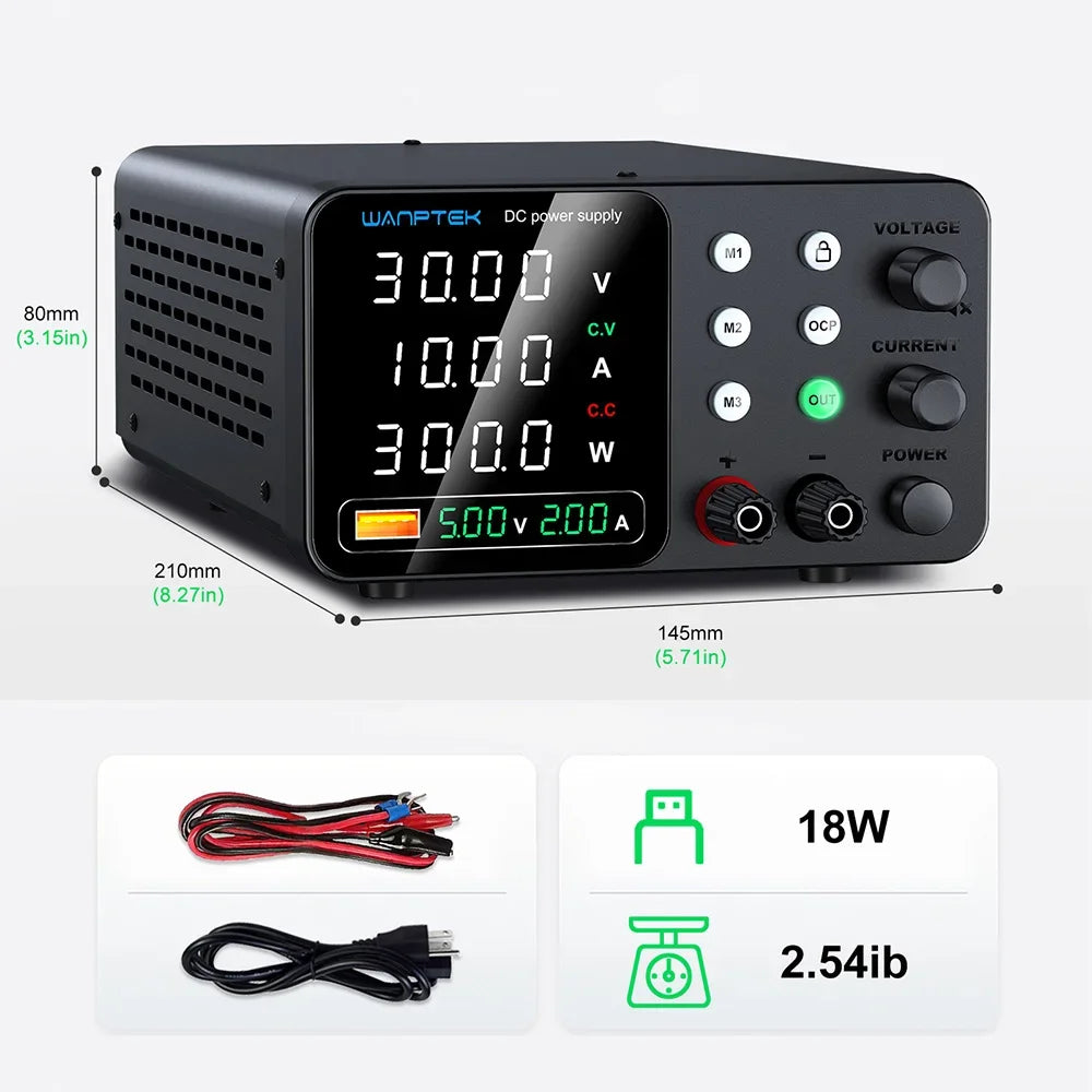 Wanptek Adjustable Lab DC power supply 30V 5A 10A 60V 5A Bench Power Source Stabilized Voltage USB power supply 120V 3A 160V 2A