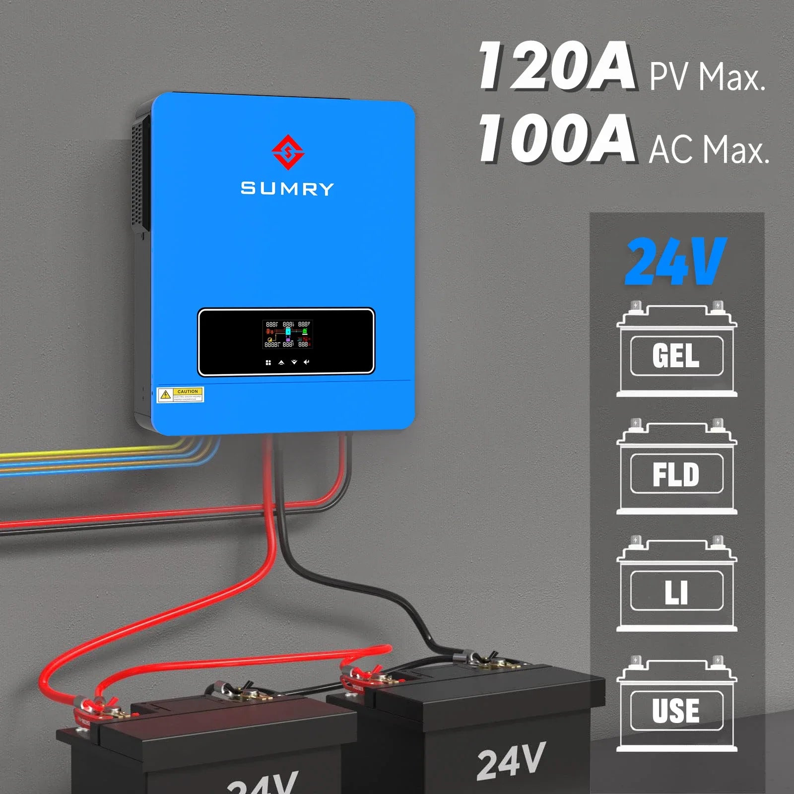 Sumry on/off Grid Solar Inverter 3600w Hybrid Pure Sine Wave Inverter for Home 120v 120A MPPT Solar Charge Dual Output 50/60hz