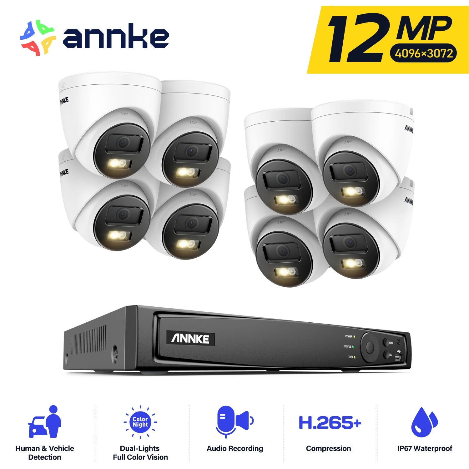 ANNKE 12MP POE Video Surveillance System H.265+ 8CH NVR With 4/8 PCS 12MP Security Cameras CCTV Kit Audio Recording IP camera