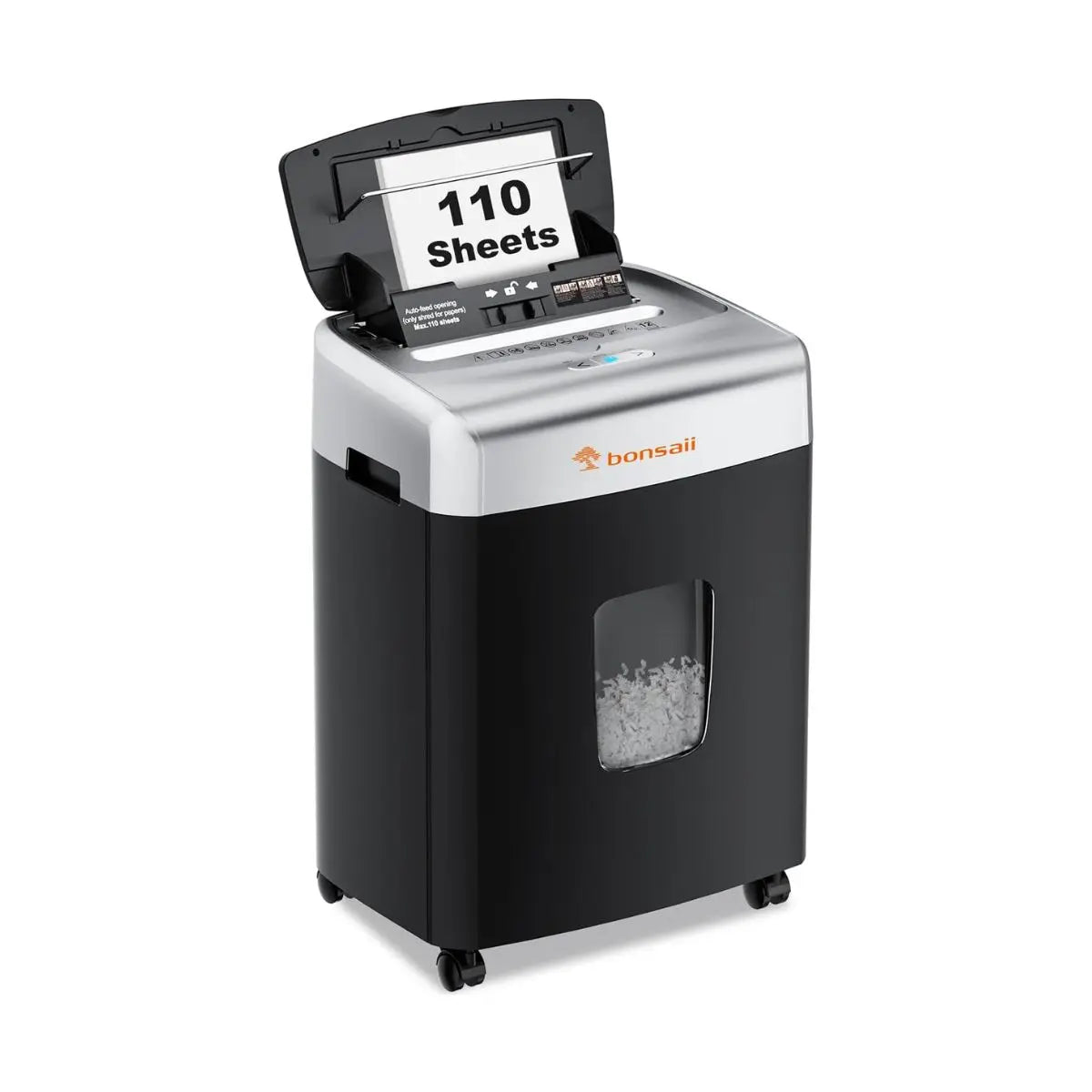 Bonsaii 110-Sheet Micro Cut Paper Shredder Auto Feeder Heavy Duty Paper Shredder for Office Use with 6 Gal large Wastebin