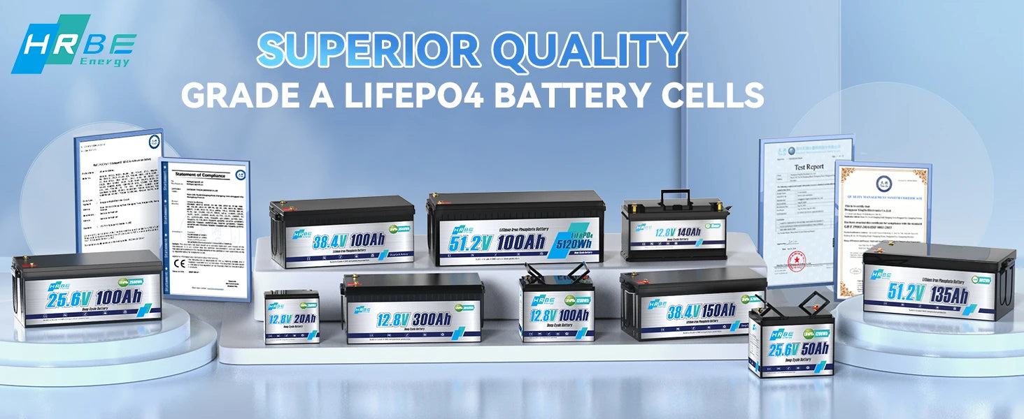 HRBEEnerg 24V 100Ah LiFePO4 Lithium Battery 100A BMS Wiht Bluetooth Cycles For RV,Solar,Marine,Camping,Trolling Motor,off-Grid
