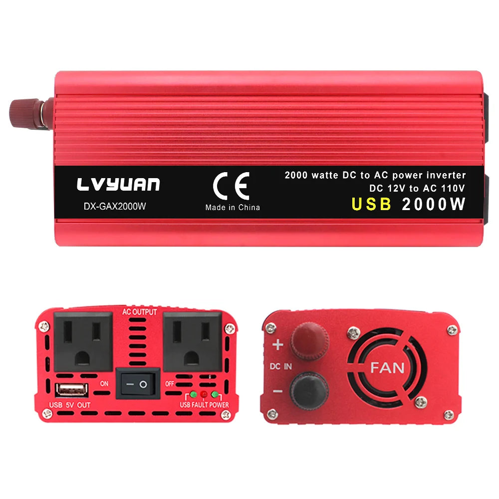 AC110V Power Inverter DC/AC 12V to 120V Car Inversor US Standard Socket 60Hz Outdoor Battery Adapter