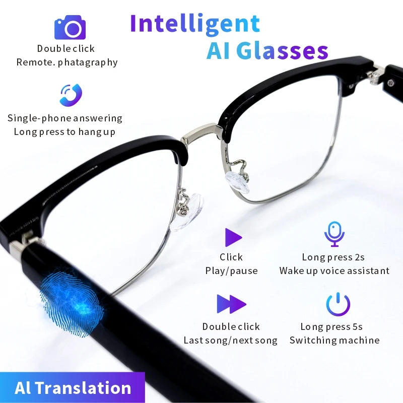 SENBONO Smart Glasses AI Translation Glasses 100+ Languages Real-time Translation Bluetooth Music Built-in Mic & Speakers